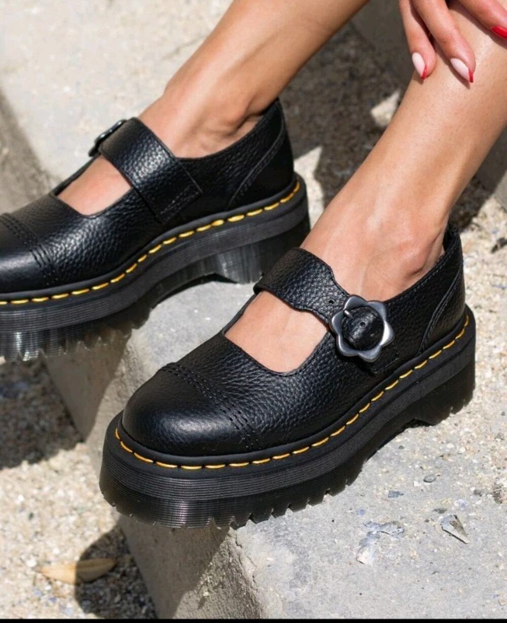 Dr Martens Addina FLWR Mary Jane Womens 7 Black Leather Platform Shoes Buckle